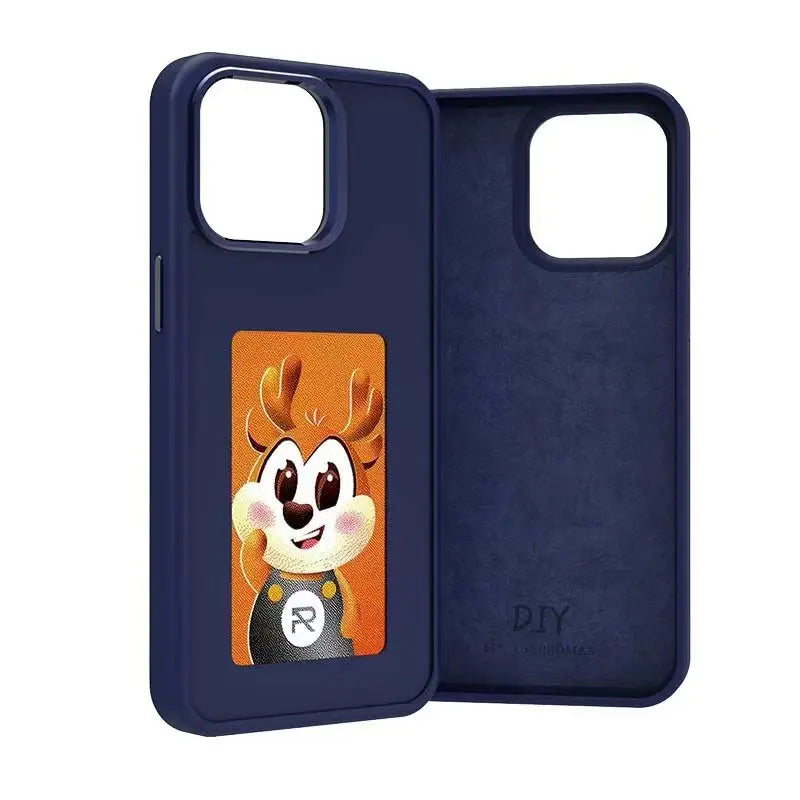 New-Tech NFC Function Phone Case for Iphone 16 Pro Max DIY Cases E Ink Screen Phone Cover Cartoon Girl Fundas Battery Free